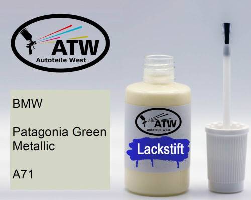 BMW, Patagonia Green Metallic, A71: 20ml Lackstift, von ATW Autoteile West.